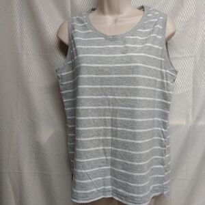 Nautica Strip Sleeveless Top, M, Grey/White, pre-owned